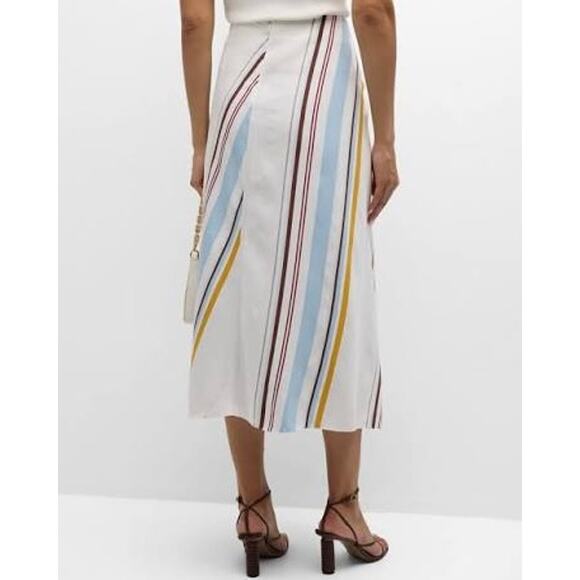 A.L.C. Clara Faux Wrap Midi Skirt in White Multi Stripe 3SKRT005 US 4 Small NEW - Picture 3 of 9